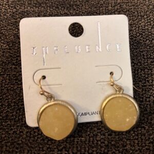 NWT Influence Yellow Druzy Dangle Earrings Gold Tone Circle Fashion Jewelry